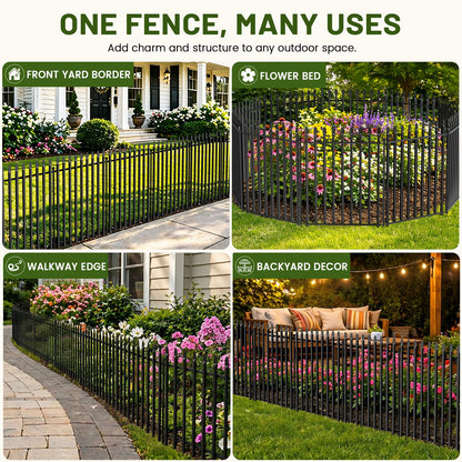 10 Panels No Dig Decorative Garden Fence, 32in(H)×22ft(L) Heavy-Duty Rustproof Metal Panels, Outdoor Dog Barrier for Yard & Patio, Landscape, Border| Portable Temporary Fencing