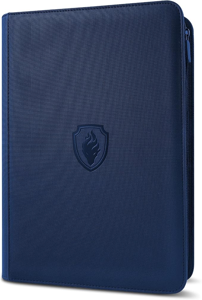 Premium Zip Card Binder, Fabmaker 9 Pocket Trading Card Binder, PU Cover Zipper Card Collection Album, Sturdy 360 Side-Loading Card Folder Holder for Game & Sports Cards, Navy Blue