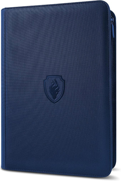 Premium Zip Card Binder, Fabmaker 9 Pocket Trading Card Binder, PU Cover Zipper Card Collection Album, Sturdy 360 Side-Loading Card Folder Holder for Game & Sports Cards, Navy Blue