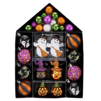 Valery Madelyn Halloween Ornaments Tree Decorations, 40ct Large Shatterproof Ghost Cat Jack-o'-Lantern Pumpkin Hanging Ball Ornaments Set for Small Tree, Cute Holiday Party Indoor Home Decor
