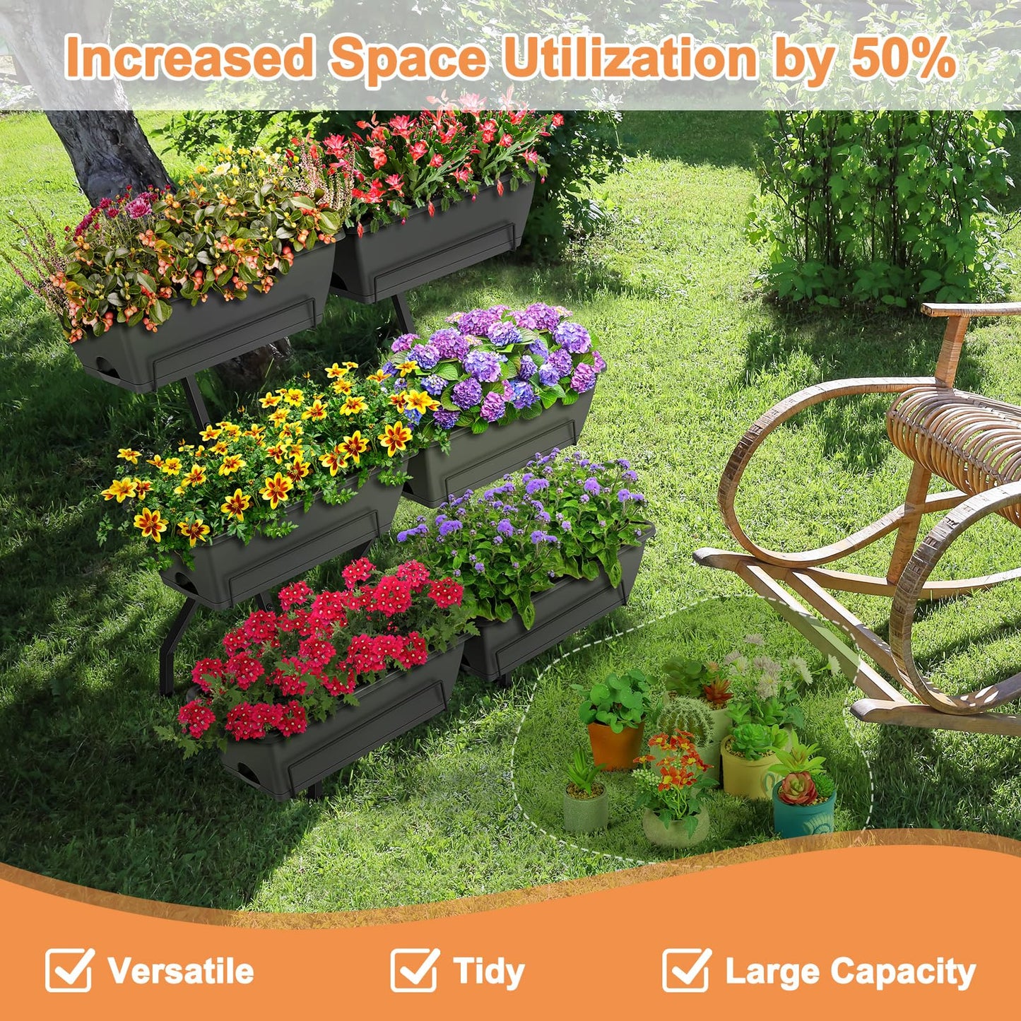 Raised Garden Beds with 6 Garden Planter Boxes Indoor Outdoor Vertical Raised Bed for Gardening Standing Planter Box with Legs, 3 Tier Elevated Herbs Flowers Garden Planter for Patio, Balcony, Gray