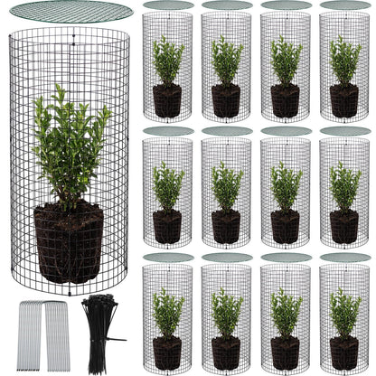 Otoolling 12 Pack 24" x 12" Garden Plant Protectors from Animals with Detachable Covers Metal Plant Cage Chicken Wire Cloche with Ground Stakes and Nylon Tie for Flower Vegetable to Keep Animals Out