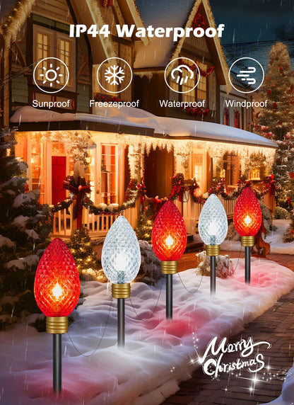 Minetom Christmas String Lights, 11ft Jumbo C9 Outdoor Decorations, 2 Pack, Red & Cool White, Waterproof, Model GY-C-50.6-U-B1