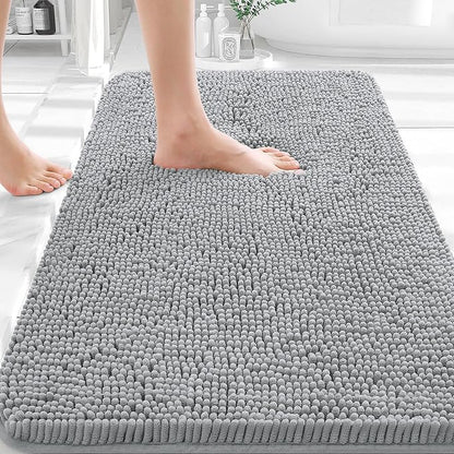 OLANLY Bathroom Rugs 35x24, Extra Soft Absorbent Chenille Bath Rugs, Rubber Backing Quick Dry, Machine Washable Bath Mats for Bathroom Floor, Tub and Shower, Home Decor Accessories, Light Grey
