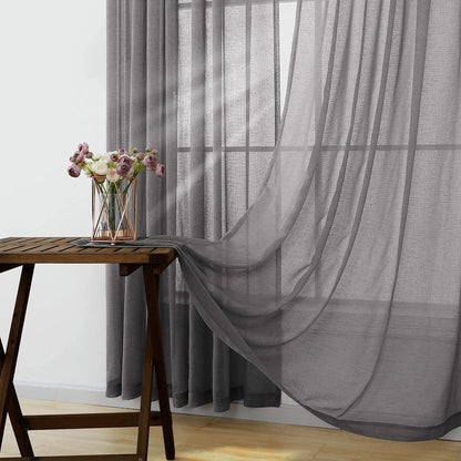 KOUFALL Dark Grey Curtains for Bedroom Living Room,Sheer Linen Look Gray Charcoal Curtains,96 Inches Long 2 Panel Set