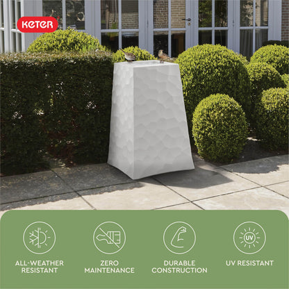 Keter Stone Tapered Planter Set of 2, Tall 26.4‑Inch Resin Outdoor Flower Pots with Stone‑Look Finish and 12.2‑Gallon Capacity, Cream