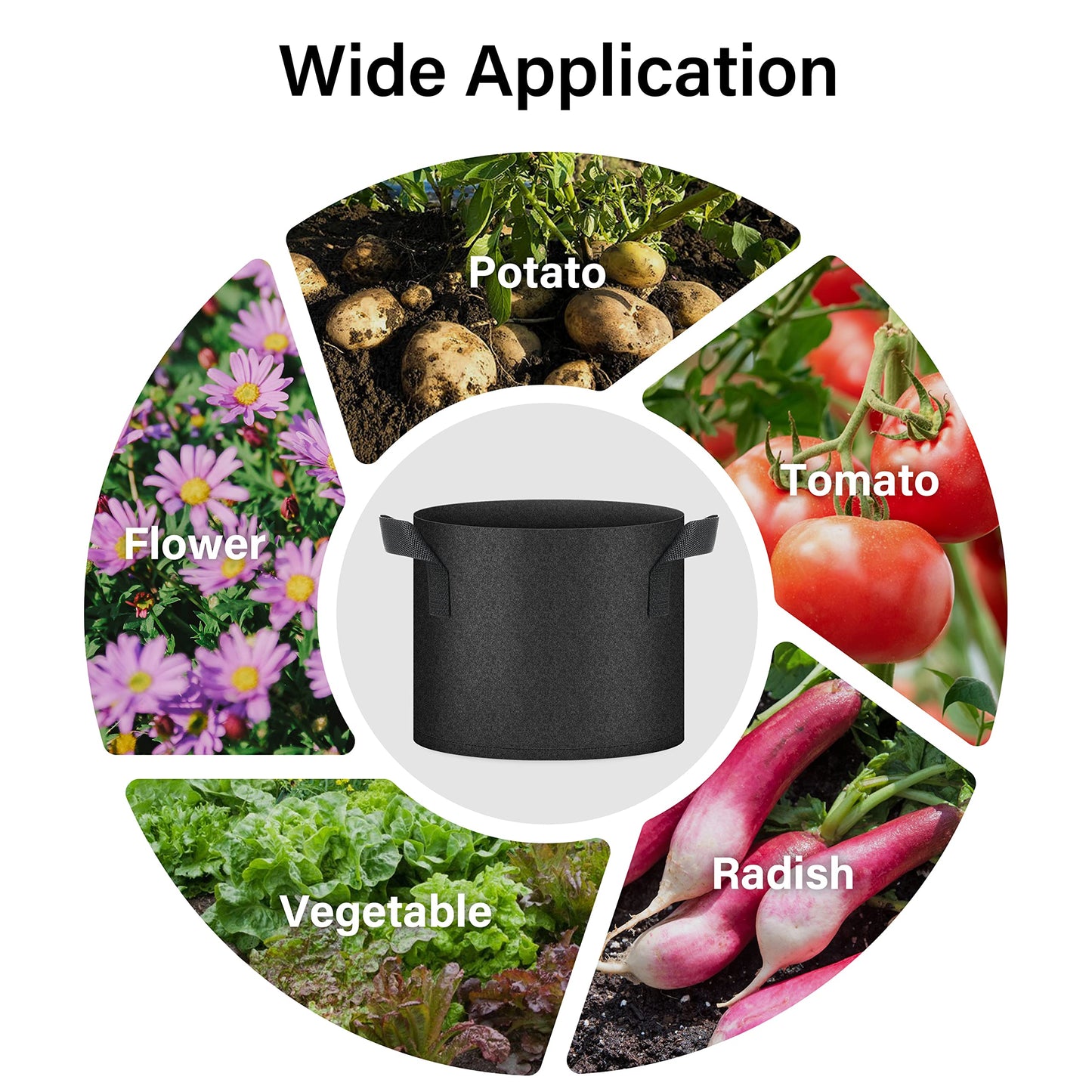HealSmart Plant Grow Bags 5 Gallon, Tomoato Planter Pots 10-Pack with Handles, Aeration Nonwoven Fabric, Heavy Duty Gardening Planter for Vegetable, Herbs and Flowers, Black