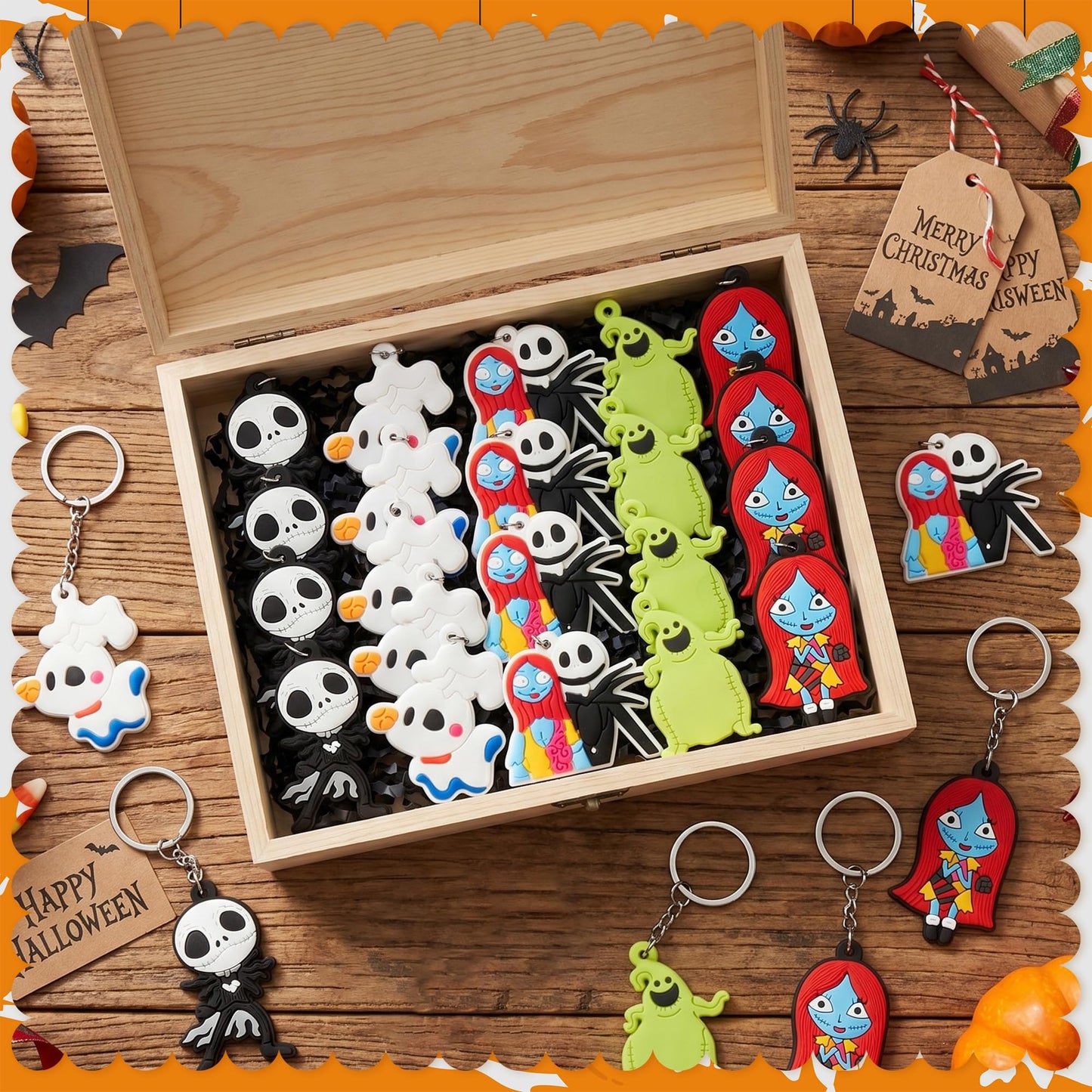 CFuguier Halloween Nightmare Keychains - 30Pcs Spooky Night Keyring Pack Rings Split Stocking Stuffers Car Keys Party Favor Women Men Purse Handbags Backpack Bag Charm Goth Accessories Trick Or Treat