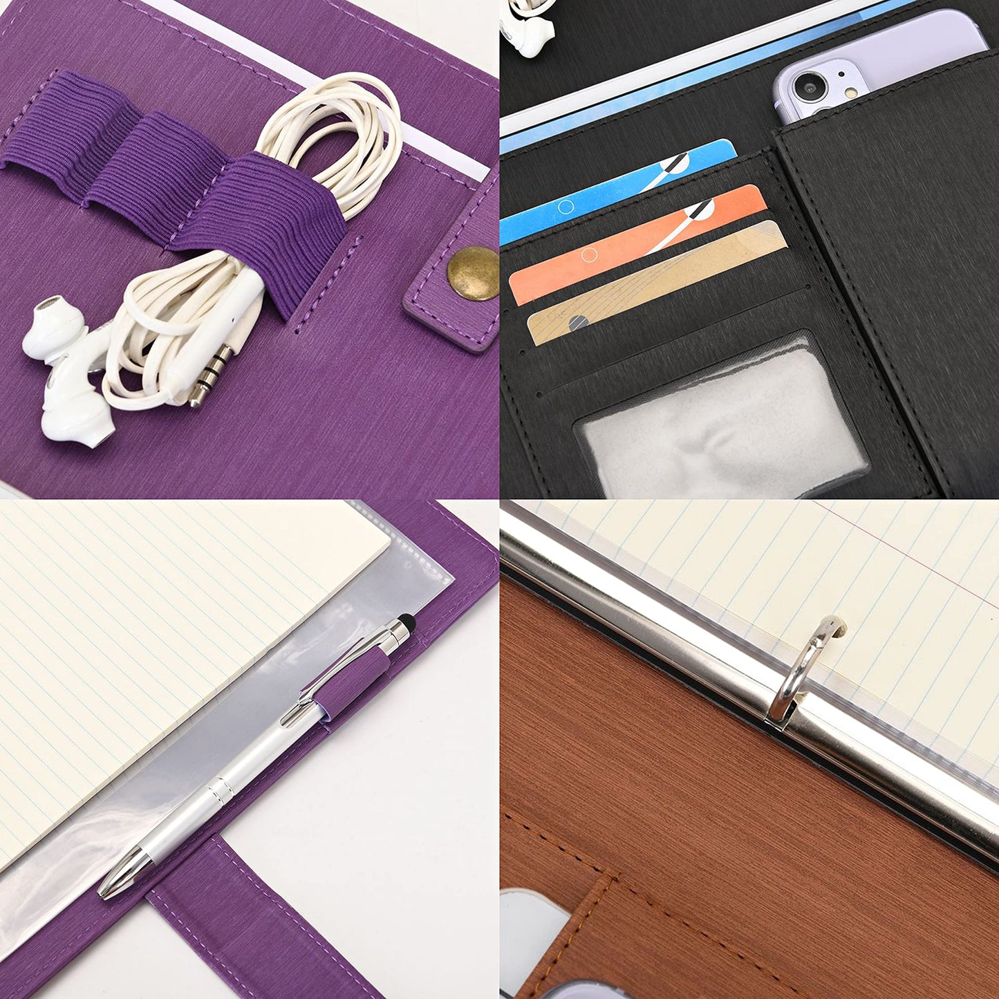 Wonderpool A4 PU Leather Portfolio Holder Ring File Document Case with Removable Binder Clipboard, Multi Pocket and Legal Pad for Business Organizer Interview and Meeting (Brown)
