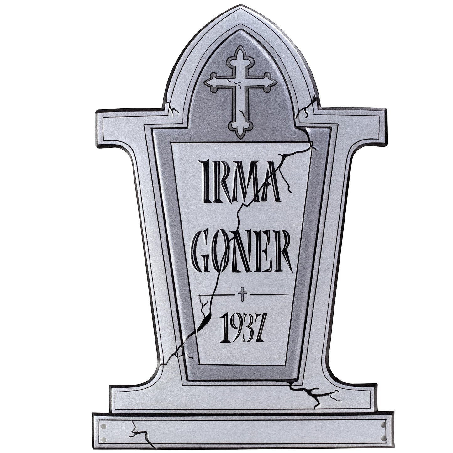 3-D Metal Halloween Ghost XL 17" Tombstone w Stakes -IRMA GONER- Durable, Rustproof, UV Raised Printing- Upgrade Your Haunted House Mansion Cemetary Lawn Decor- No More Flimsy Foam Graveyards