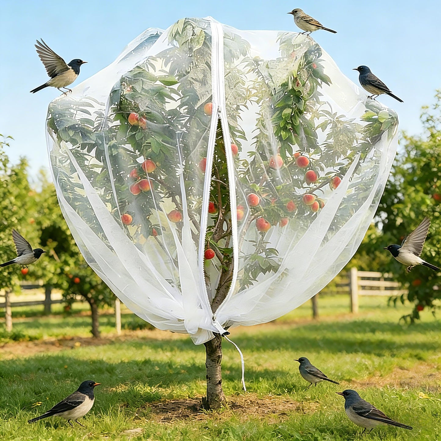 13x13Ft Extra Large Fruit Tree Netting Cover with Zipper & Drawstring, Garden Mesh Netting for Protecting Plants from Birds,Squirrels &Bug,Ultra Fine Weather Resistant Tree Netting