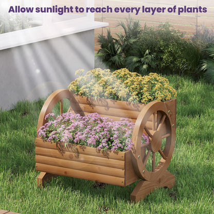 Wieghda Wooden Wagon Planter Box, Standing Garden Planter, Decorative Outdoor Container,Coffee
