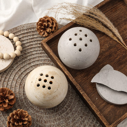 Natural Travertine Incense Cone Holder, Handmade Stone Sphere Incense Burner for Medication Yoga Home Décor 4.1 inches