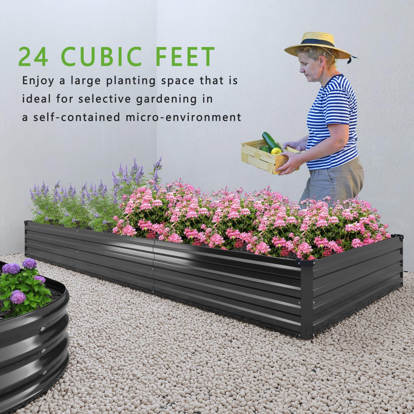 DIIYIV 2PCS 12x2x1FT Galvanized Raised Garden Bed Kit,Vegetable Boxes-Rectangle Metal Flower Box,Large Planter Raised Beds Outdoor Garden for Planting,Fruit,Herb-Black