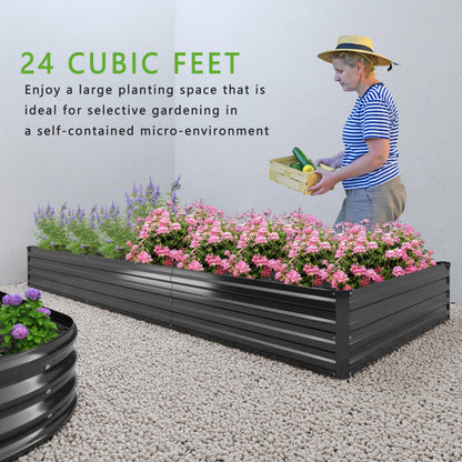 DIIYIV 2PCS 12x2x1FT Galvanized Raised Garden Bed Kit,Vegetable Boxes-Rectangle Metal Flower Box,Large Planter Raised Beds Outdoor Garden for Planting,Fruit,Herb-Black