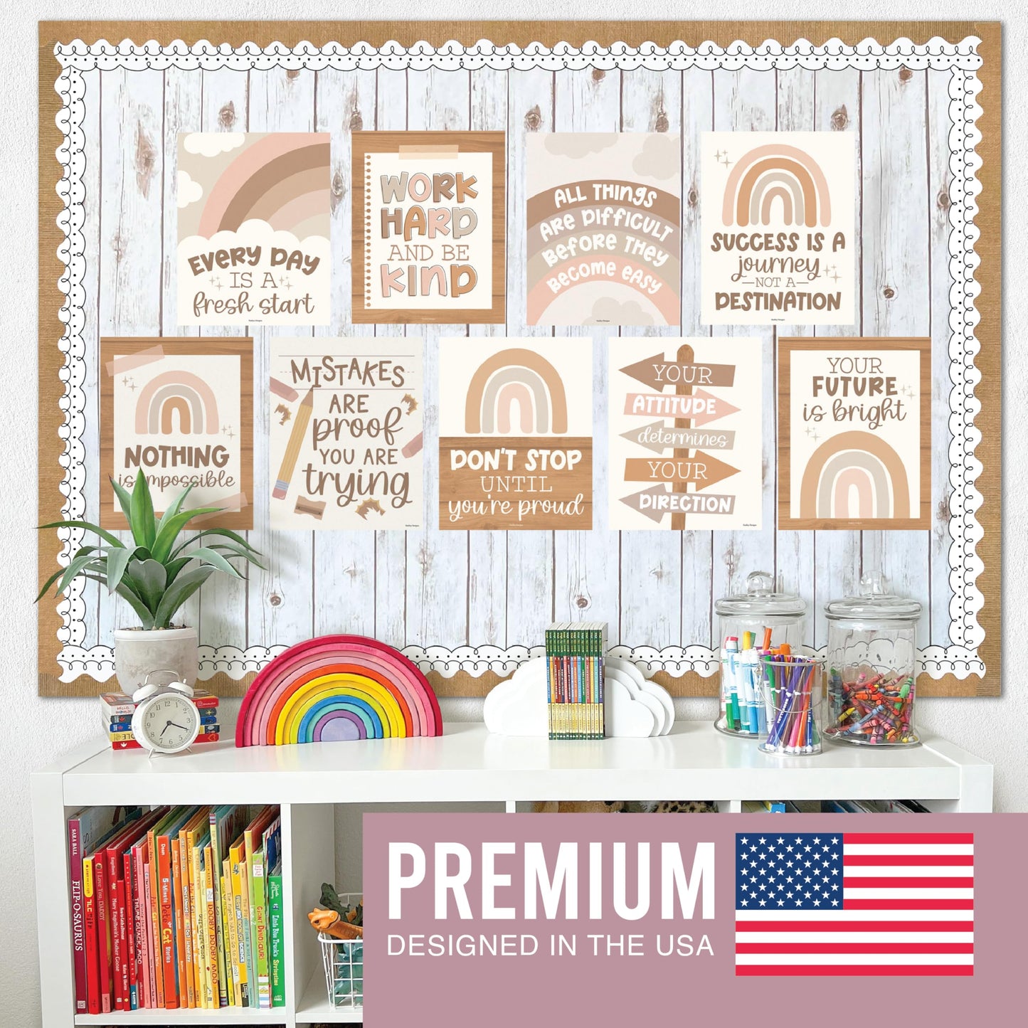 Hadley Designs Motivational Poster for Classroom Decor - 9 Growth Mindset Classroom Posters Elementary, Inspirational Wall Decor Middle School, Teacher Must Haves, Boho Bulletin Board Decorations