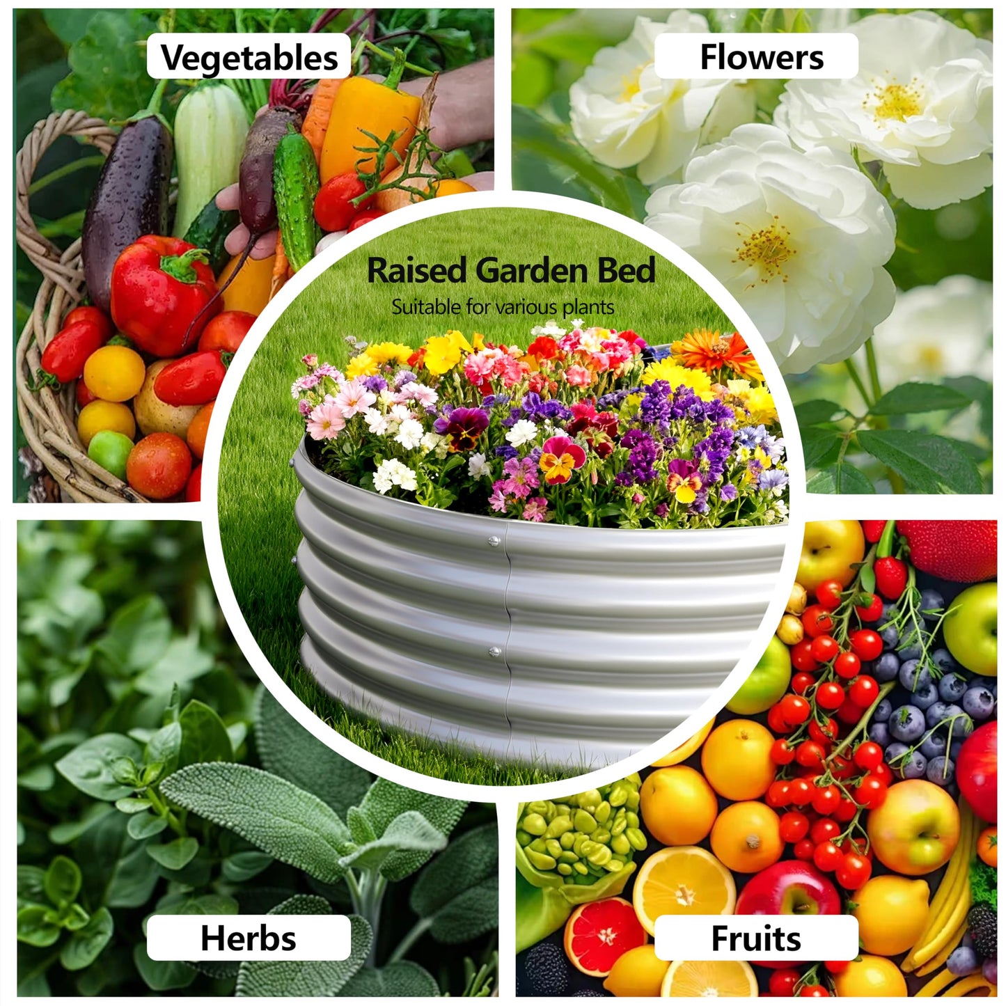 Yortrek Galvanized Raised Garden Bed Outdoor, 12x1.5x1ft Metal Heavy Duty Planter Boxes for Gardening, Easy Assemble Bottomless Small Oval Plant Container Kit for Vegetable, Flower, Fruit, Silver
