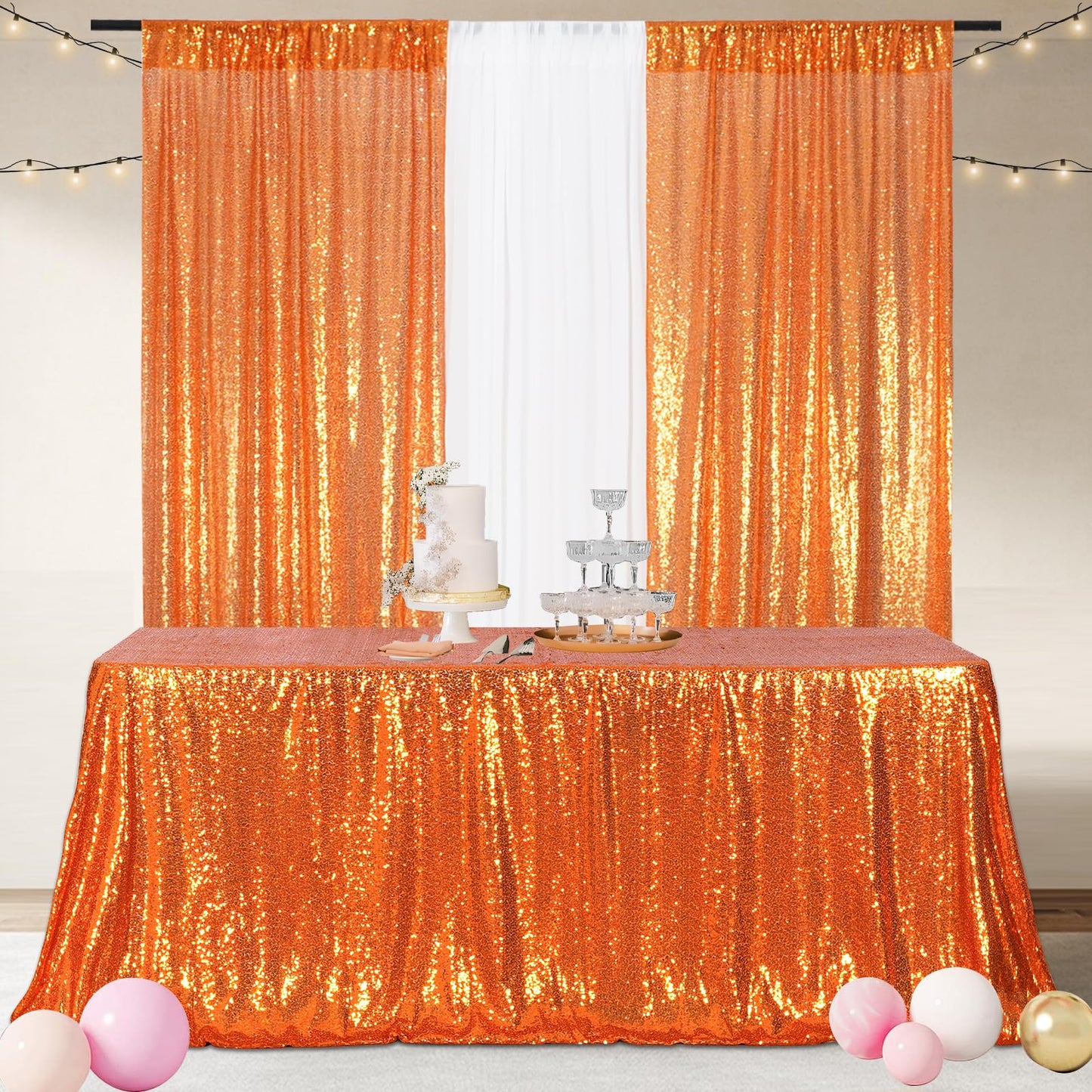 Poise3EHome Orange Sequin Tablecloth 60×102 Inch Rectangle Sparkly Fabric Table Cloth for Halloween Baby Shower Birthday Party Wedding Holiday Decoration