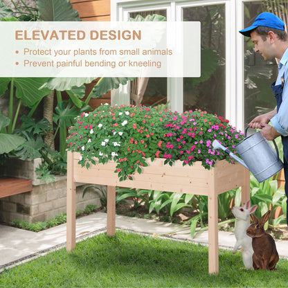Outsunny Raised Garden Bed with Legs, 48" x 22" x 30", Elevated Wooden Planter Box, Self-Draining with Bed Liner for Vegetables, Herbs, and Flowers Backyard, Patio, Balcony Use, Natural