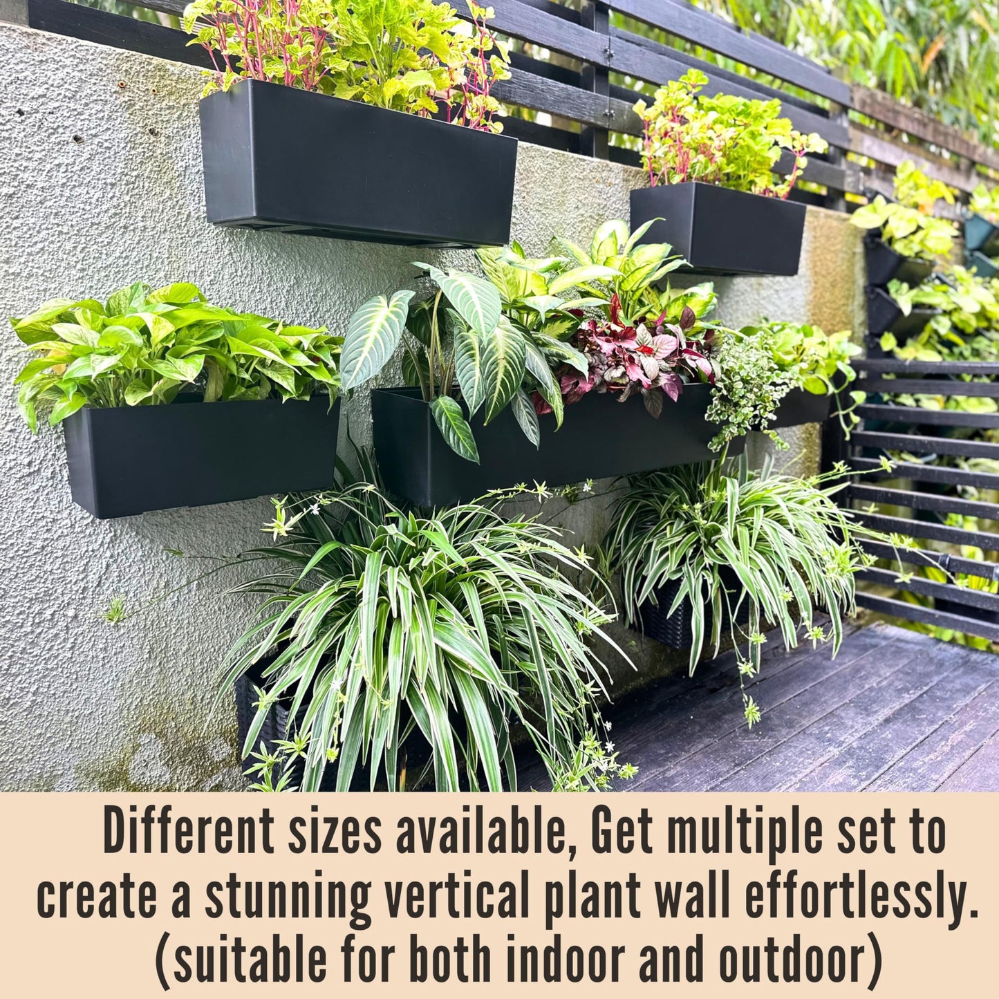 LaLaGreen Wall Planters for Indoor (2 Pack, 20 Inch) Black Self Watering Rectangular Window Planter Box Outdoor with Bracket Wall Mount Vertical Garden Balcony Herb Plant Holder Stylish Flower Pot