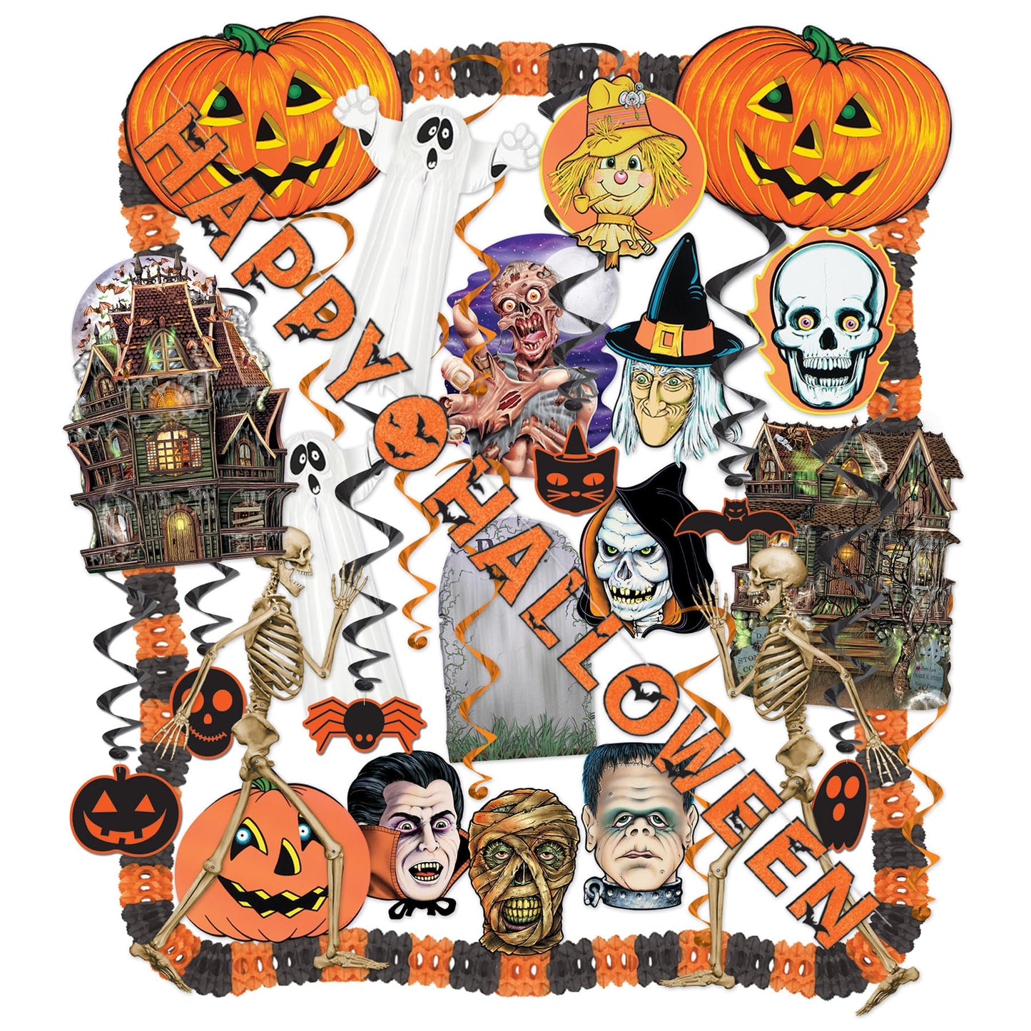 Beistle 24 Piece Halloween Decorating Kit - Complete Party Pack of Seasonal Decor for Haunted Houses and Spooky Holiday Parties