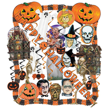 Beistle 24 Piece Halloween Decorating Kit - Complete Party Pack of Seasonal Decor for Haunted Houses and Spooky Holiday Parties