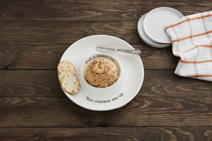 Mud Pie Circa Cheese Ball Dish Set,White, dish 1 1/2" x 9 1/2" dia | spreader 5 1/2"