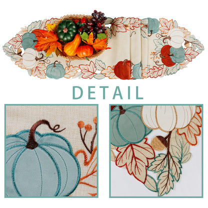 OWENIE Thanksgiving Table Runner, Fall Pumpkins Table Decor, Embroidered Harvest Pumpkin Farmhouse Placemat for Dining Table, Fall Decor for Home, Halloween Table Decorations
