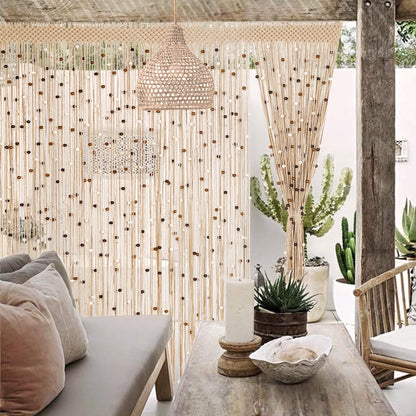 BECHAEO Macrame Beaded Curtain Boho Handmade Cotton Door String Curtain for Doorway Window Wooden Beads Hanging Hippie Room Divider Closet Bedroom Privacy Decor, 1 Panel 79" x 35"