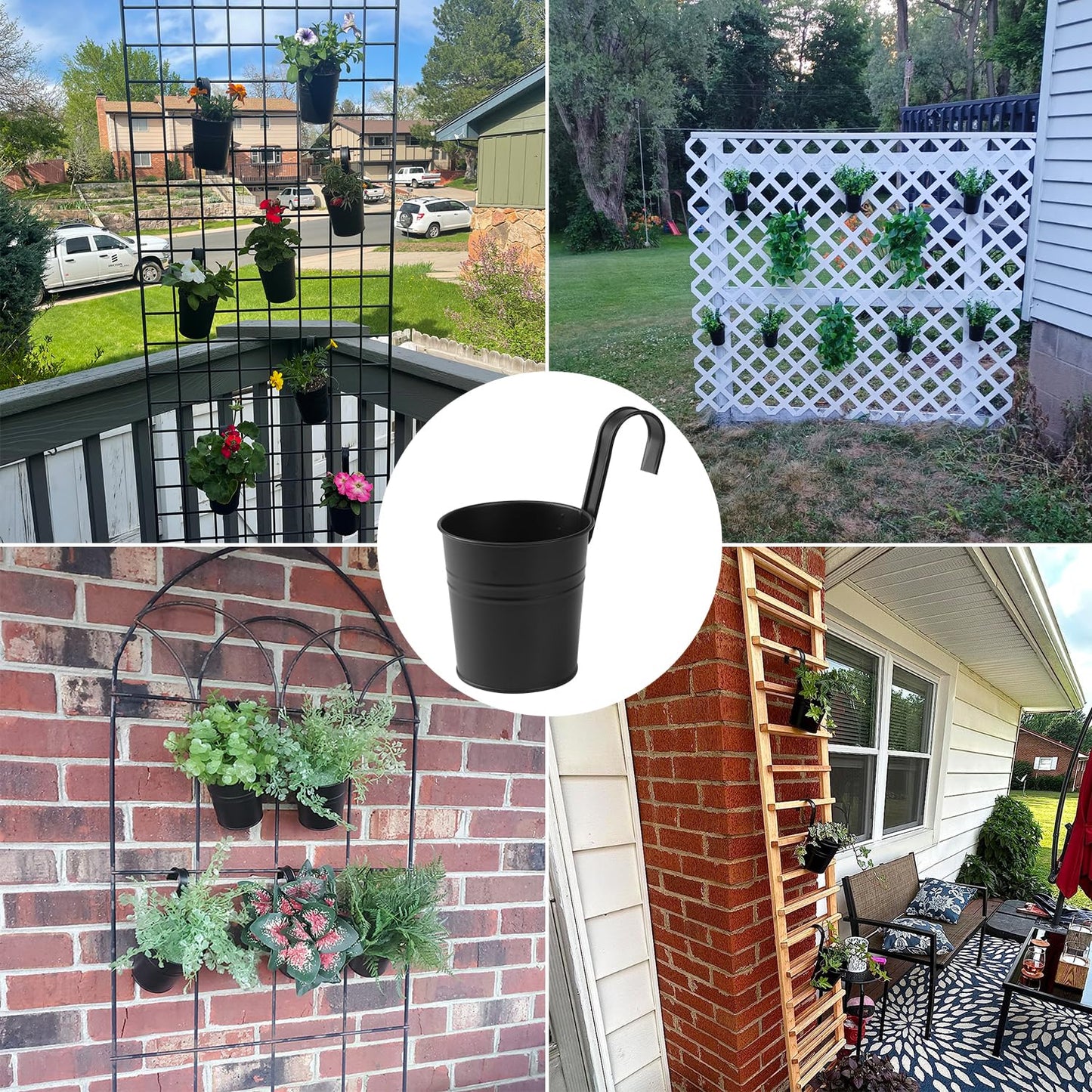 Biugaaufai 20 Pack 4 Inch Railing Hanging Planter, Black Small Hanging Bucket Planters, Metal Hanging Flower Pots, Metal Railing Bucket for Outdoor, Balcony, Fence, and Porch with Detachable Handles
