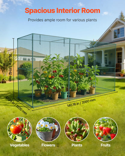 VEVOR Crop Cage, 11.6 x 3.9 x 6.3 ft Plant Protection Tent with Zippered Door, Wind-Resistant Tall Crop Cage, Easy to Install, Outdoor Raised Bed Cover, Tomato Plant Netting for Garden Patio Lawn