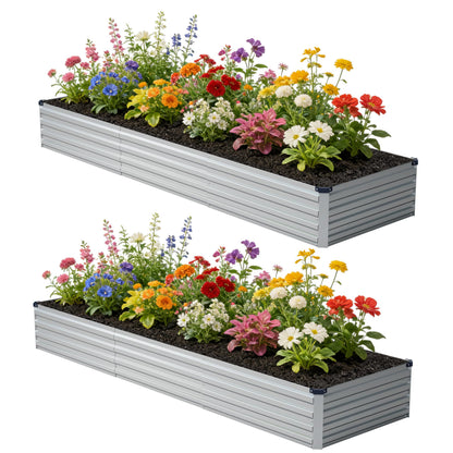 zunatu 12x2x1 ft(2 Pack) Galvanized Raised Garden Bed,Outdoor Planter Box Metal Patio Kit Planting Bed for Vegetables Flowers and Succulents,Silver