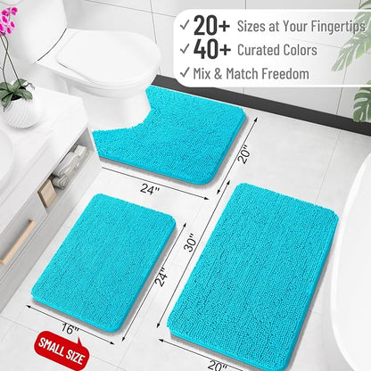 OLANLY Large Bathroom Rugs 40x24, Extra Soft Absorbent Chenille Bath Rugs, Rubber Backing Quick Dry, Machine Washable Bath Mats for Bathroom Floor, Tub and Shower, Home Decor Accessories, Aqua Sky
