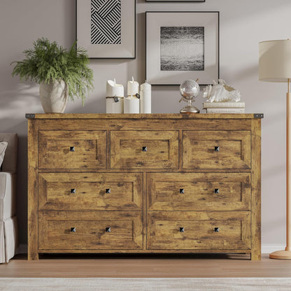 7-Drawer Dresser, Modern Wooden Storage Chest of Drawers, Dresser TV Stand, Wood Drawer Organizer with Metal Handles for Bedroom, Living Room, Hallway
