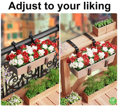 HFHOME 6PCS Adjustable Planter Box Brackets, Brackets for Window Boxes Planters Hanging Flower Box Holders, Wall Mount Holder for Windowsills, Garden, Fences, and Balcony - Black (Patent Registered)