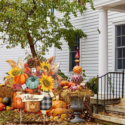 Memorywuu Metal Thanksgiving Decoration Fall Pumpkin Mason Jar Yard Sign Stake 14.2 Inch Autumn Welcome Sunflower Outdoor Yard Decor for Autumn Harvest Outside Lawn Decorations Garden Patio Walkway