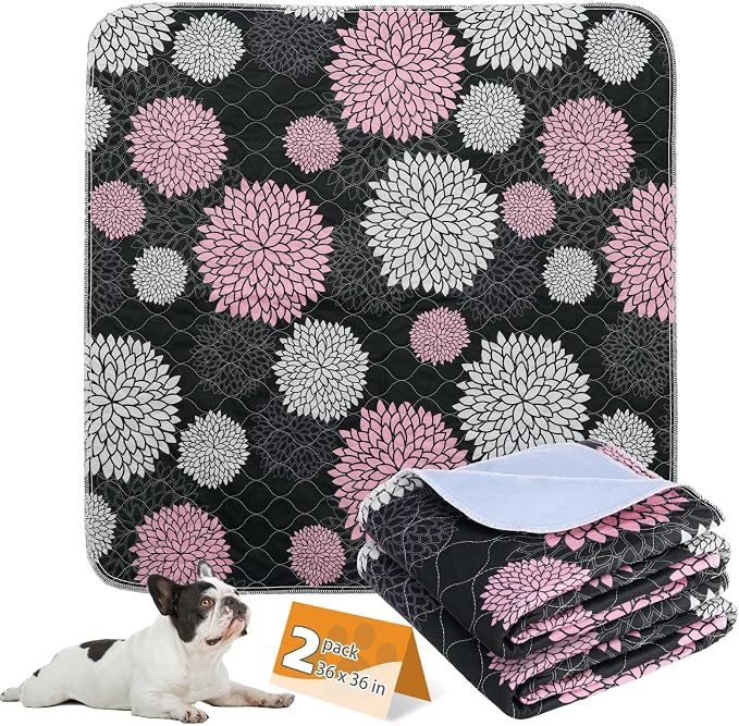KOOLTAIL Washable Pee Pads for Dogs, 2 Pack Super Absorbent Reusable Puppy Training Pads Waterproof, Nonslip and Leak-Proof Dog Pee Pads, Large Pet Mats Whelping Pads for Floor, Crate, Couch, 36"x36"