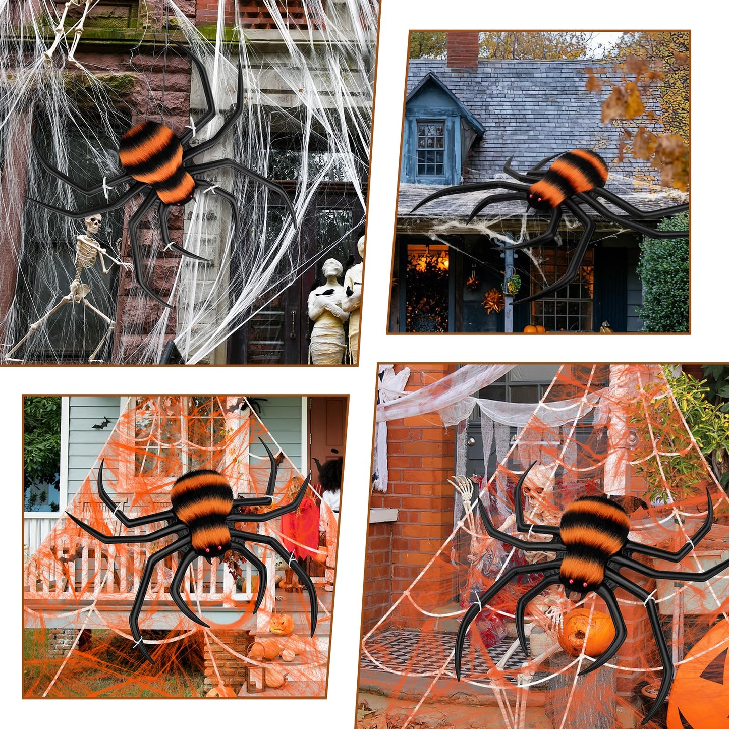 Halloween Decorations Spider Web, 40'' Inflatables Giant Spider + 200'' Triangular Giant Spider Web + 20G Spider Web, Scary Hairy Fake Halloween Spiders Props for Indoor Outdoor Party Halloween Yard.
