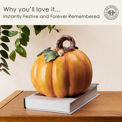 Fitz and Floyd Harvest Halloween Pumpkin Ceramic Figurine, 7.5 inch