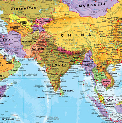 Maps International World Wall Map - Map of The World Poster - Front Lamination - 47 x 33 - Updated 2025