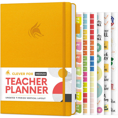 Clever Fox Teacher Planner – School Year Planner with Calendars & Lesson Plans – Teacher Plan Book for Classroom & Homeschool Organization - Undated, A5 Size, Hardcover (Amber Yellow)
