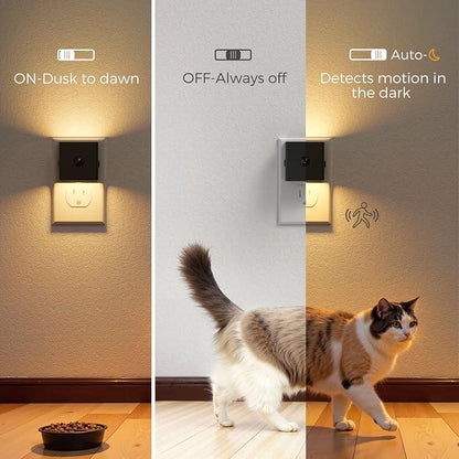 L LOHAS LED Motion Sensor Night Light, [2-Pack] Plug in Night Light with Motion Sensor and Dusk to Dawn Sensor, Brightness Adjustable, 3000K Soft White Nightlight for Bathroom Hallway Kitchen