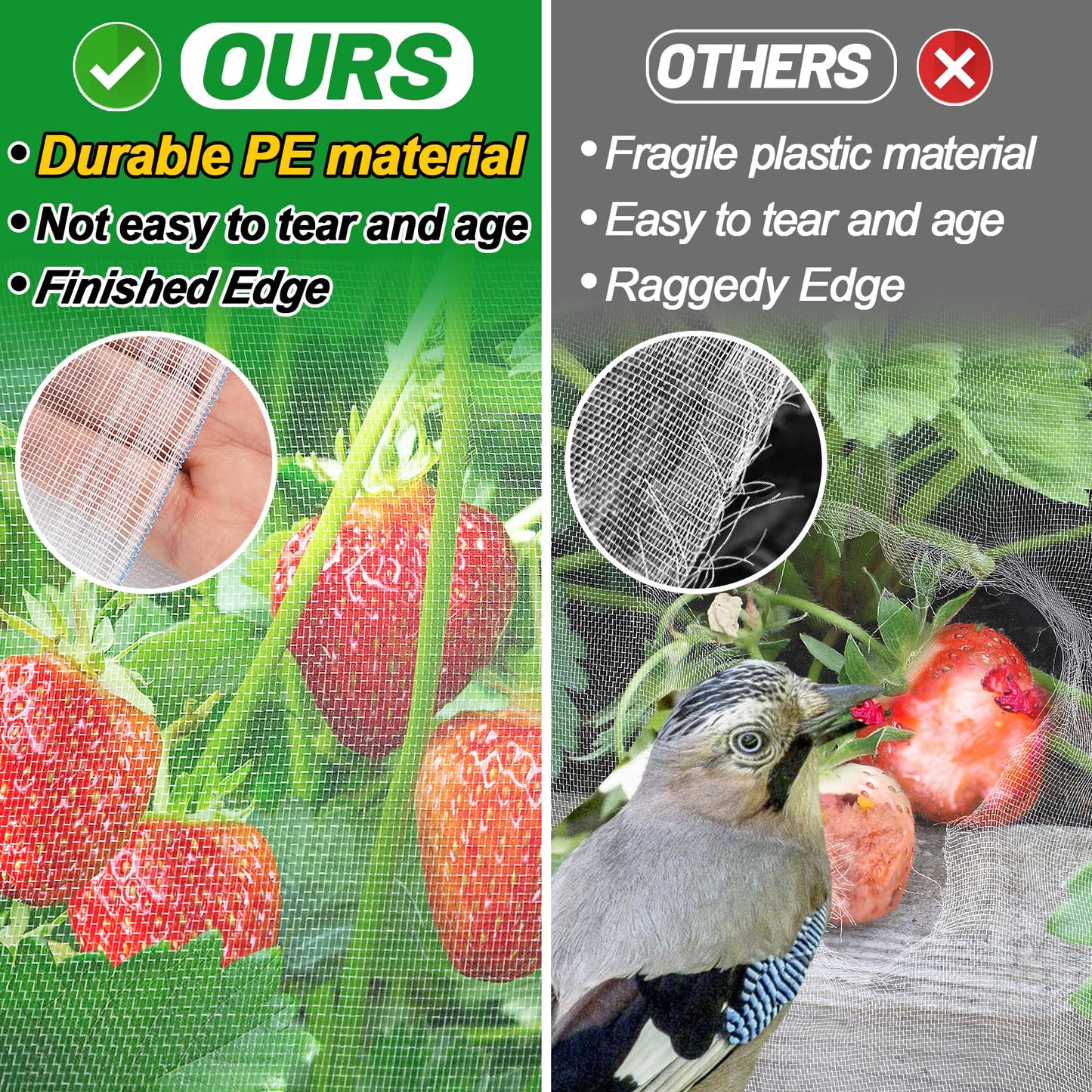 4x10ft Garden Netting - Ultra Fine Mesh Plant Covers to Keep Small Animals Pest Out, Bird Barrier for Protecting Vegetables Fruits Flowers Raised Beds (Without Support Pole)