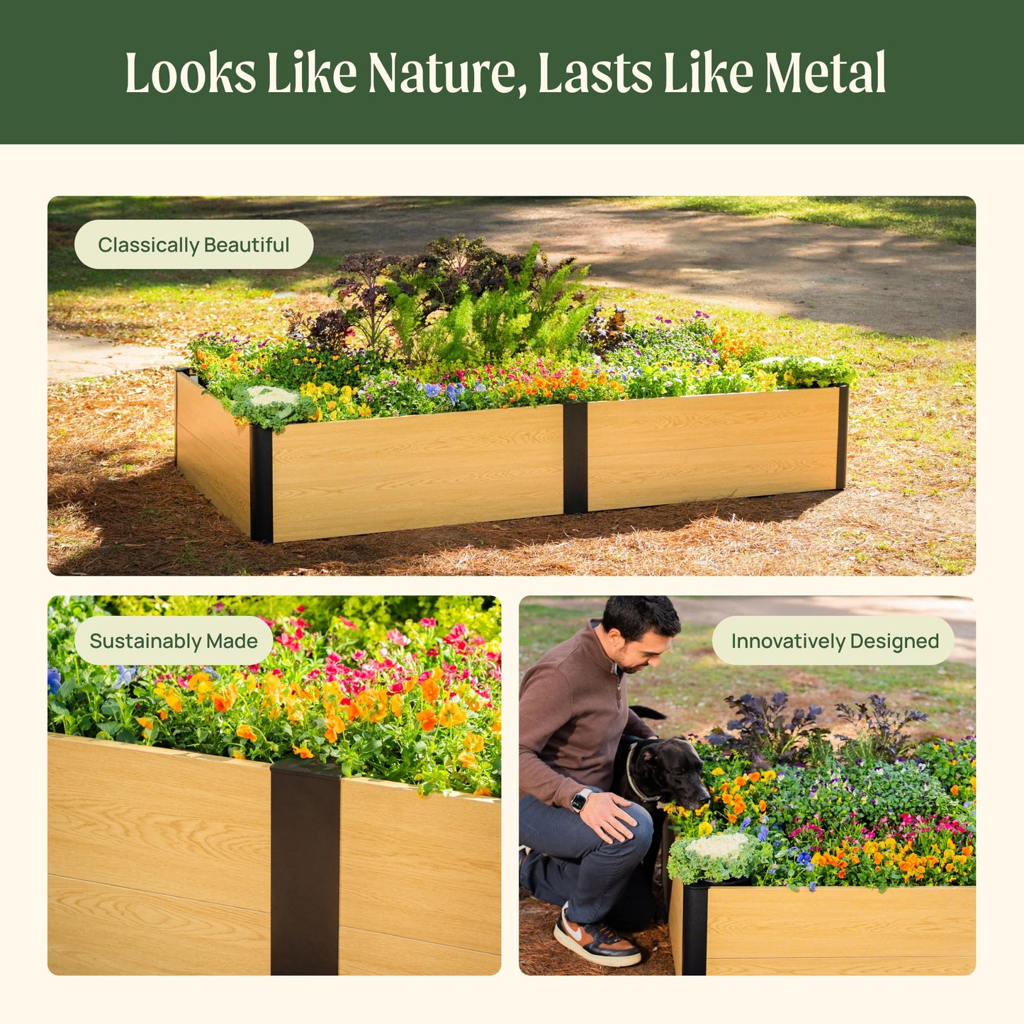 Vego garden Woodgrain Series Raised Garden Bed, 16'' Tall 2' x 8' Wooden-Look Metal Planter Box Outdoor for Gardening Vegetables, Flowers, Herbs