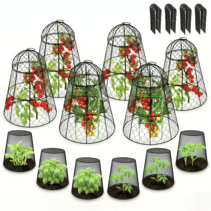 Tcomhk Garden Cloches for Plants, Chicken Wire Plant Cages, Plant Protectors from Animals, Combo Pack, 12 Pcs (6 Large 17.7" × 12.8" + 6 Small 5.87" × 9")