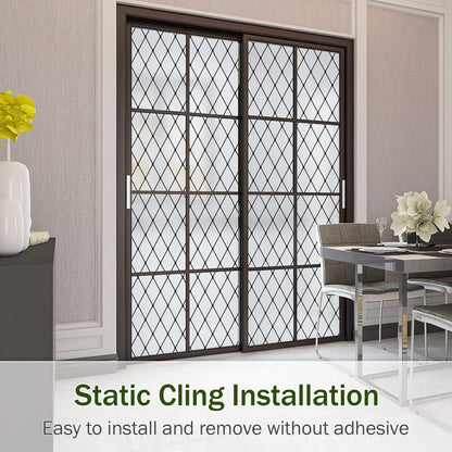 VELIMAX Frosted Black Lattice Window Film Static Cling Window Privacy Films Decorative Glass Vinyl Film for Windows Removable Sun Blocking Anti-UV 17.7x157.4 inches