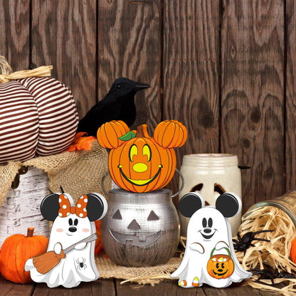 Halloween 3D Mouse Shaped Wooden Table Decor，3 Pcs Cute Pumpkin Witch Ghost Spider Wooden Tiered Tray Decor，wood Centerpiece Tabletop Ornament for Holiday Tiered Tray Halloween Party Decoration