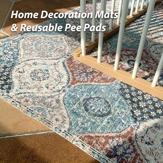 nunubaby Washable Pee Pads for Dogs, Stylish, Non-Slip and Leak-Proof Pee Pads. Reusable Potty Pads for Dogs for Crates and Floors.(Dark Red/Multi,24" x48" )