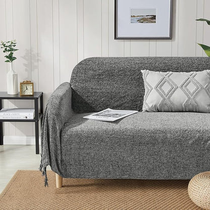 BOURINA Chenille Fluffy Throw Blanket with Decorative Fringe for Couch Cover Sofa Chair Blanket（50×60 Inches） Dark Grey