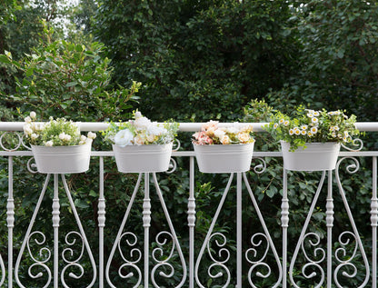 Dahey 10.5 Inch Metal Iron Hanging Flower Pots for Railing Fence Hanging Bucket Pots Countryside Style Outdoor Planter Window Flower Plant Holder with Detachable Hooks Home Decor,White,4 Pcs